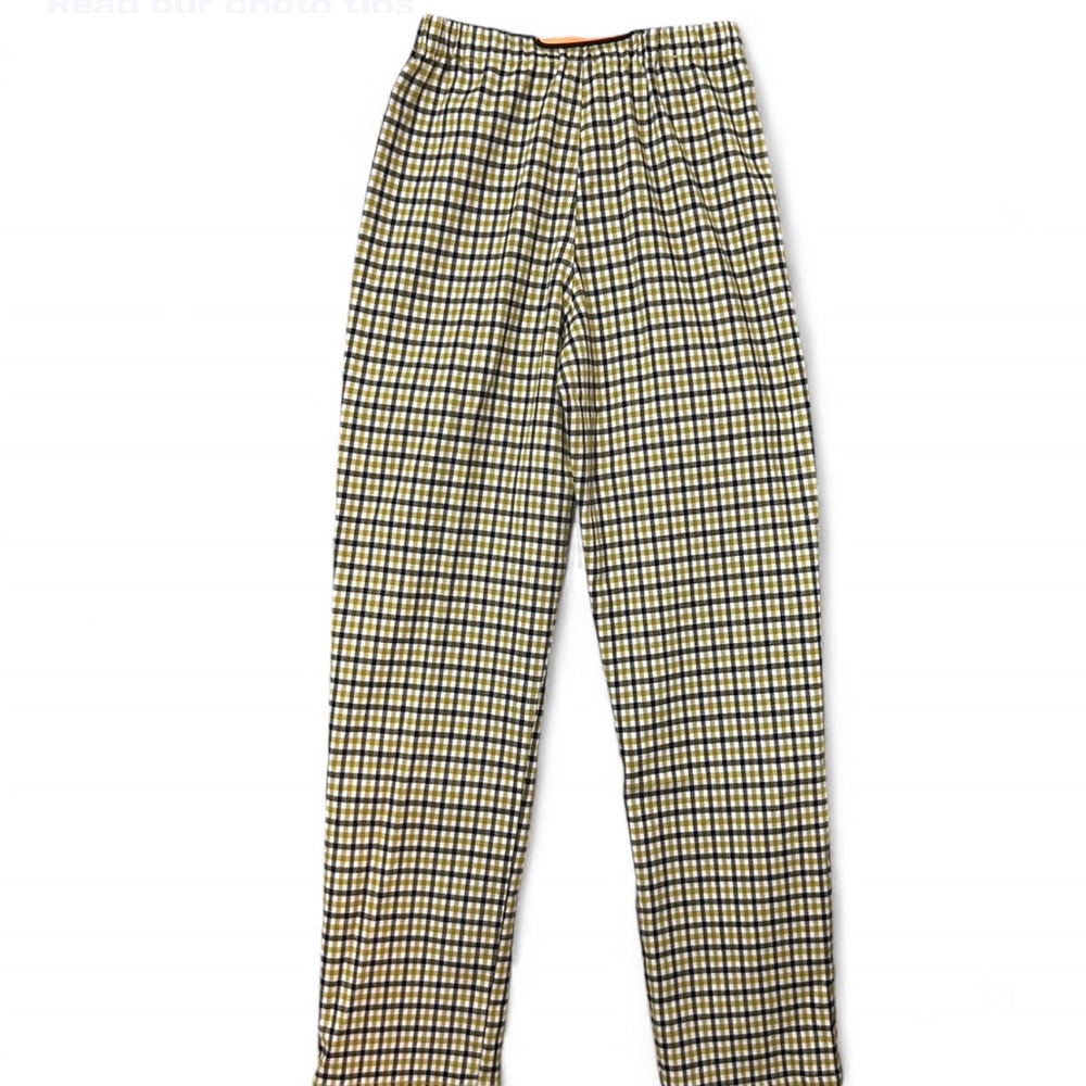 BRANDY MELVILLE Green & Black Plaid Trousers Elastic Waist & Zipper  S Exellent - Picture 3 of 8